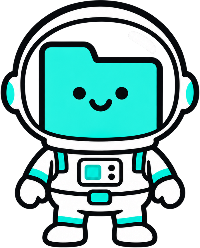 La mascotte de Lumo en astronaute, debout, les bras le long du corps.